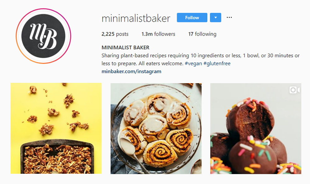 Screenshot of @MINIMALISTBAKER handle on Instagram.
