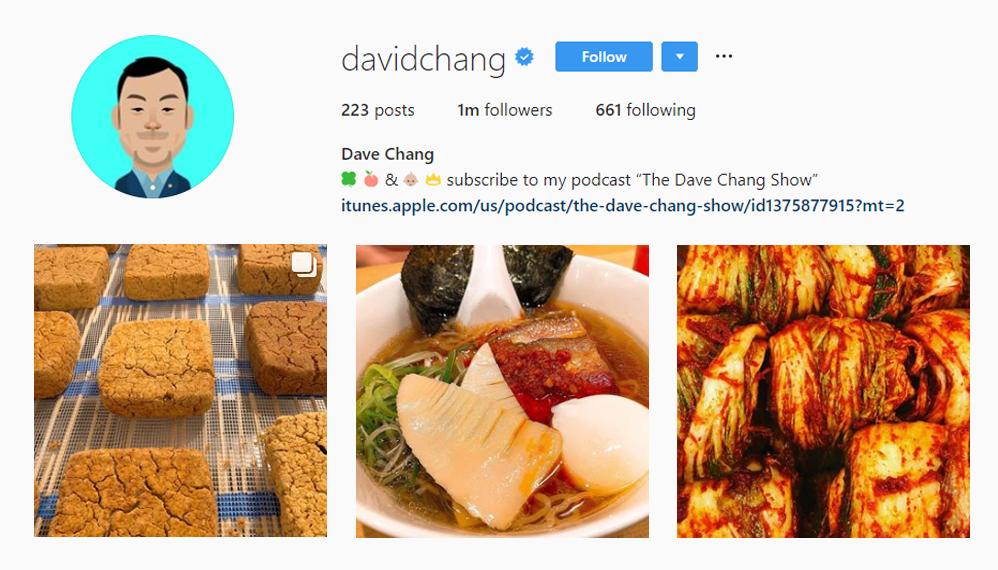 Screenshot of @DAVIDCHANG handle on Instagram.
