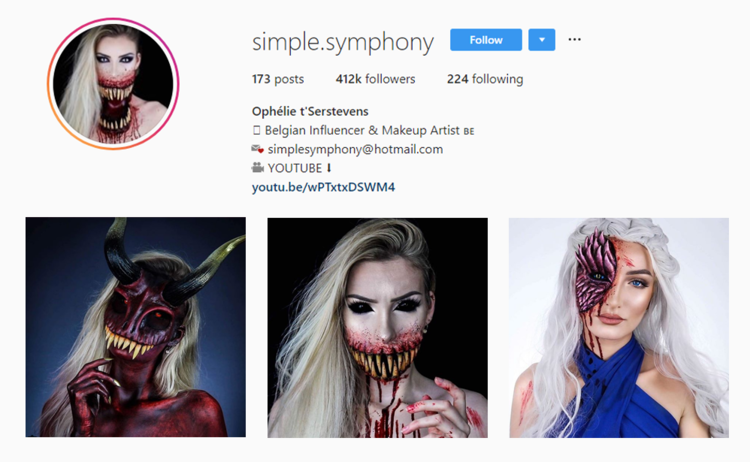Halloween makeup looks by @simple.symphony - 3 pics from her Instagram profile