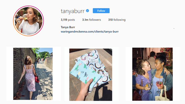 screenshot of @TanyaBurr Instagram feed