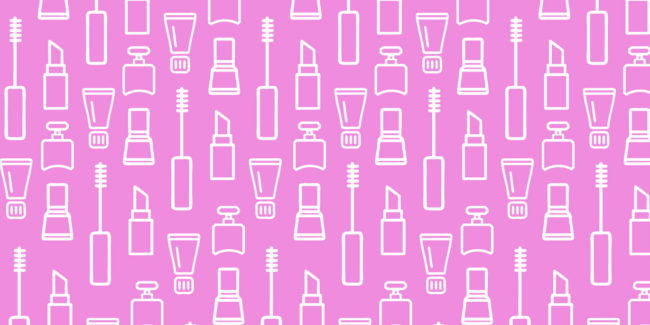 pink and white cosmetics-themed line illustration