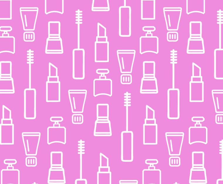pink and white cosmetics-themed line illustration