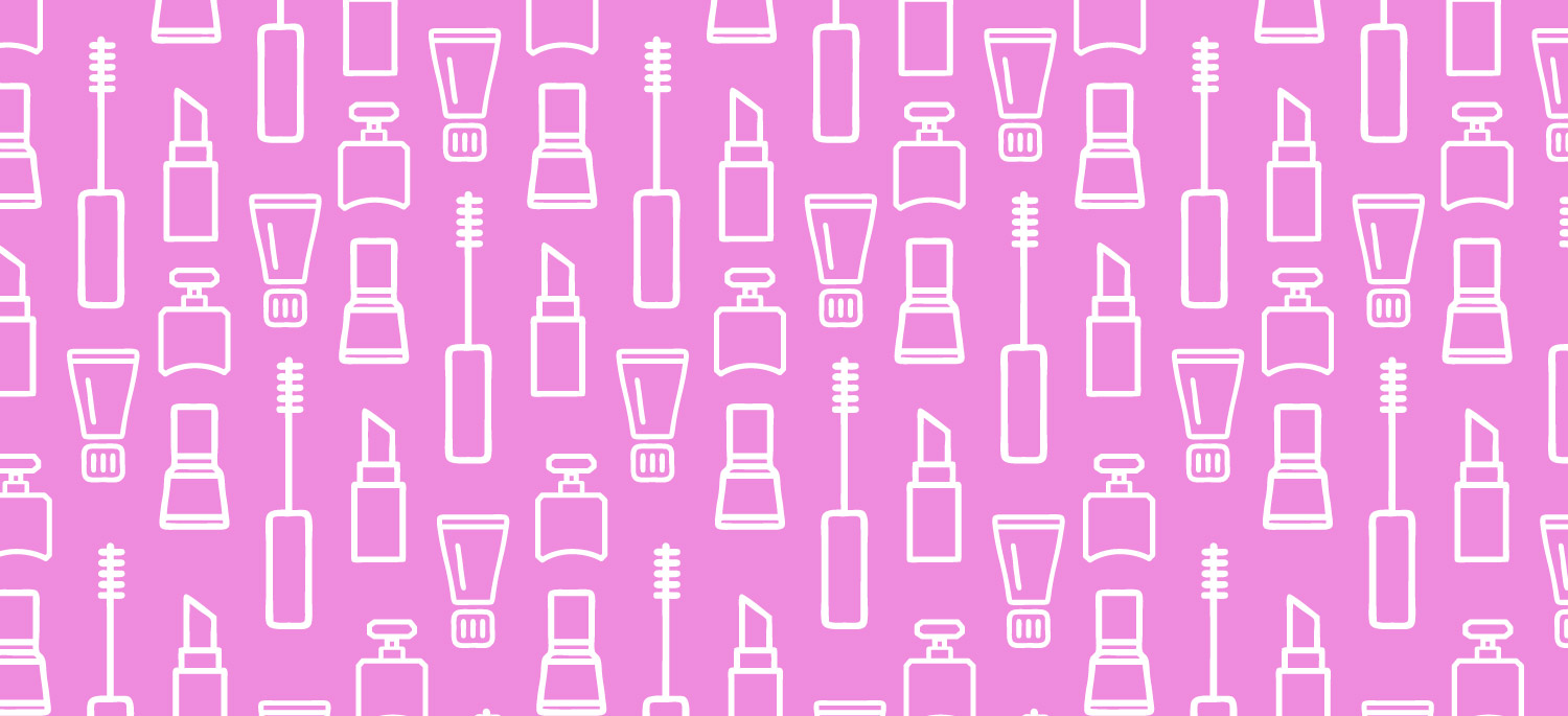 pink and white cosmetics-themed line illustration