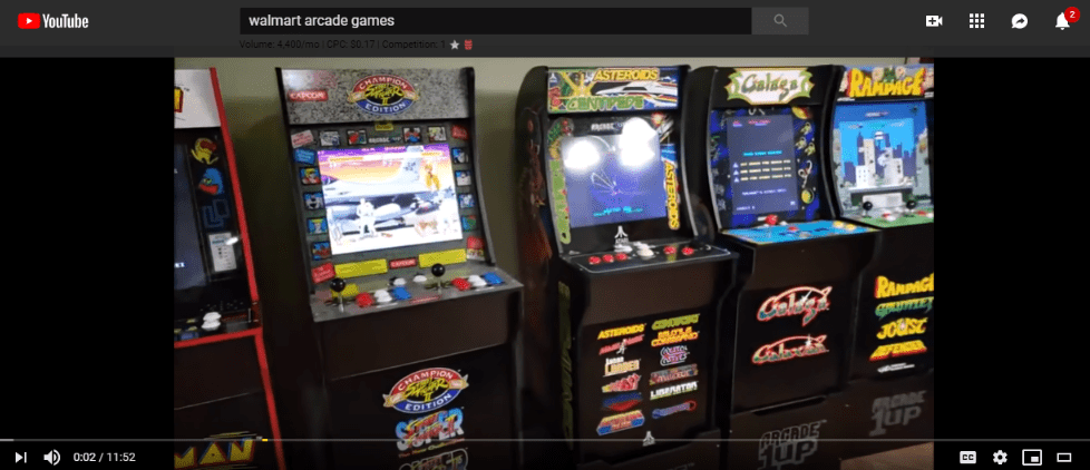 Screenshot from a video on walmart arcade games on YouTube.