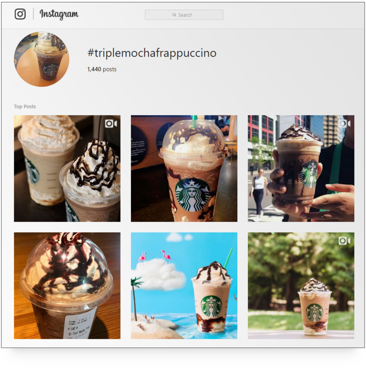 screenshot of Starbucks #triplemochafrappuccino hashtag archive page on Instagram