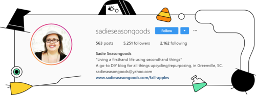 A screenshot of the description of @sadieseasongoods profile on Instagram.