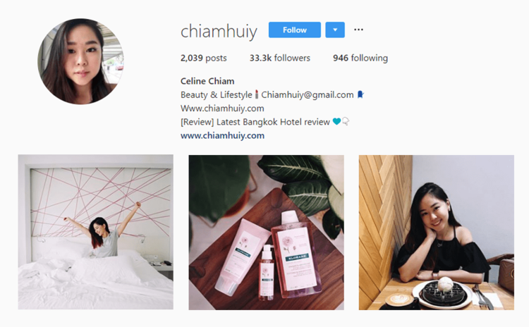 screenshot of Instagram profile of 
@CHIAMHUIY - SINGAPORE