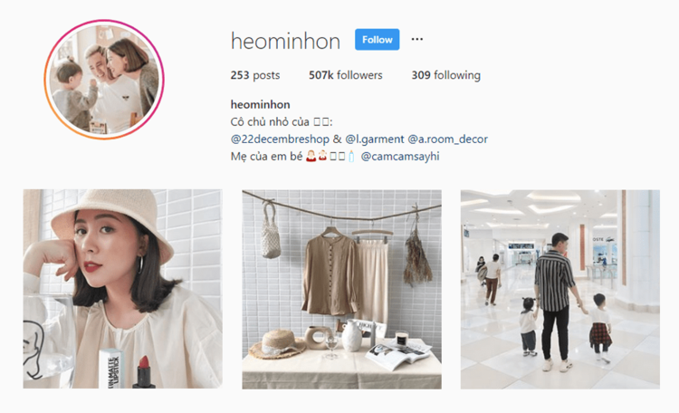 screenshot of Instagram profile of Asian influencer @HEOMINHON - VIETNAM