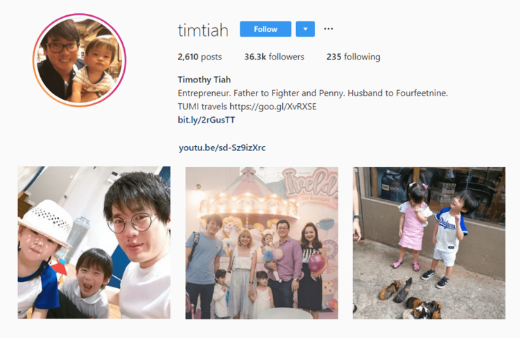 screenshot of Instagram profile of Asian influencer 
@TIMTIAH - MALAYSIA