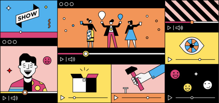 Colourful line of illustrations which reads YouTube Influencer Marketing