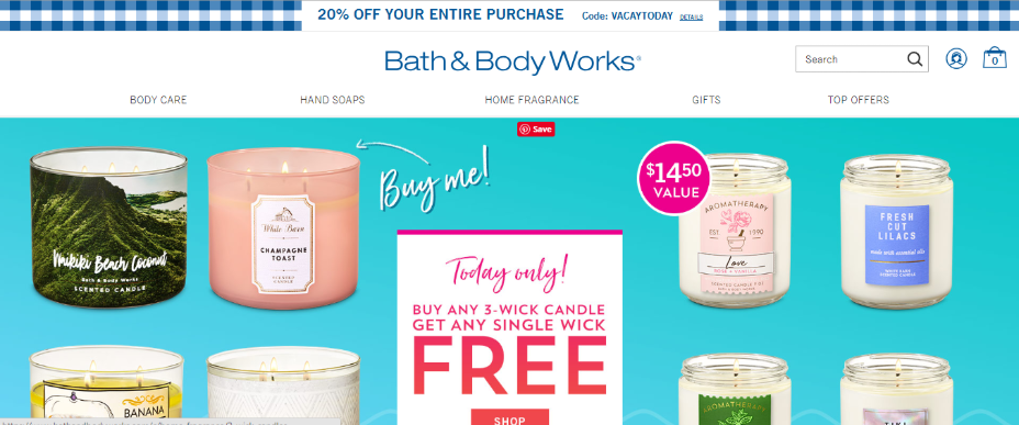 Screenshot from Bath & Body works website.