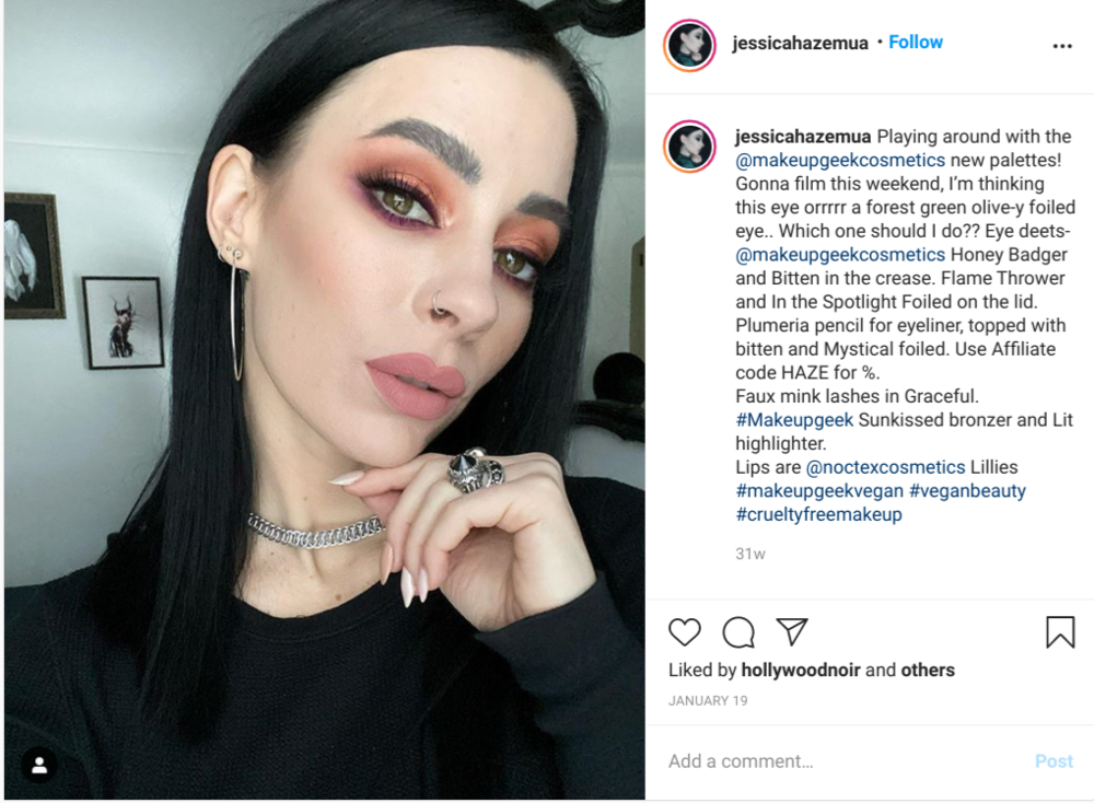 Post from jessicahazemua on IG on makeup plant-based cosmetics