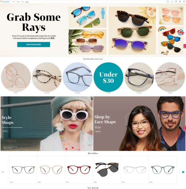 screenshot of Zenni Optical website homepage featuring influencer content