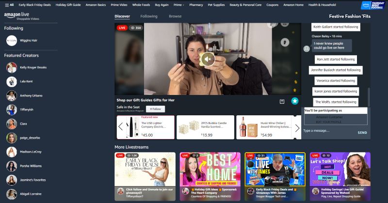 screenshot of Amazon Live Shopping page