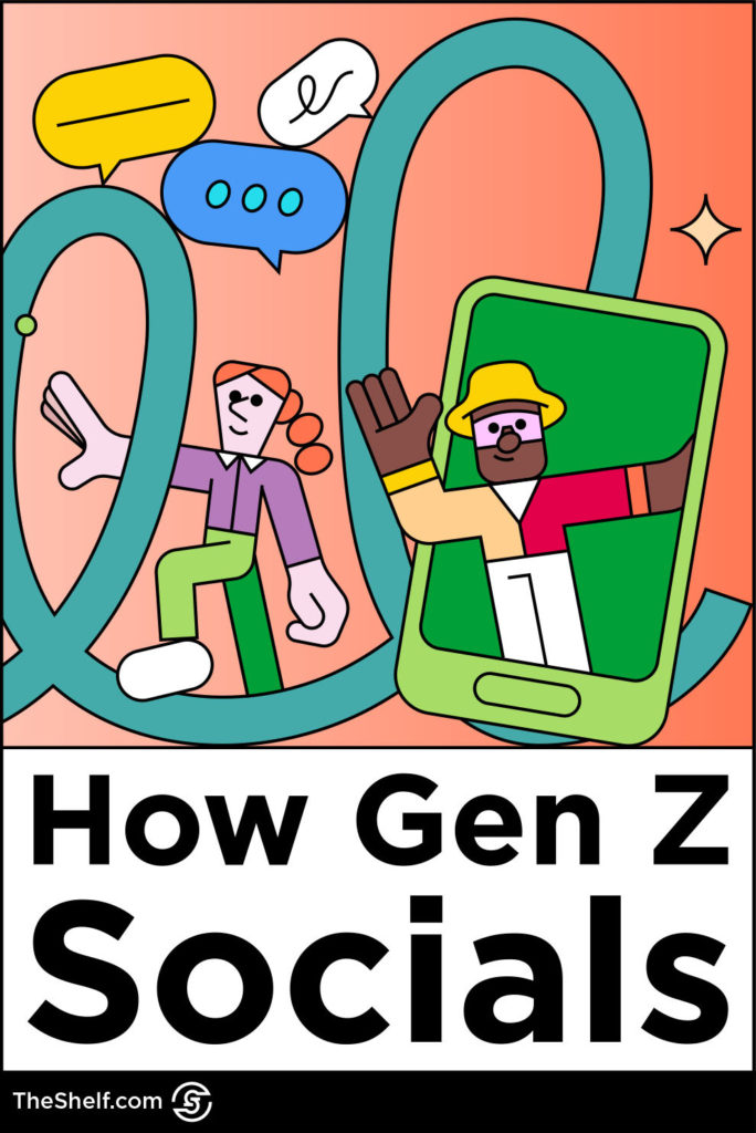 Orange and green graphic of young characters above text: How Gen Z Socials