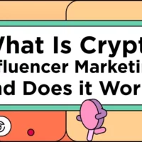 Orange graphic with coin icons featuring the headline: What Is Crypto Influencer Marketing and Does it Work