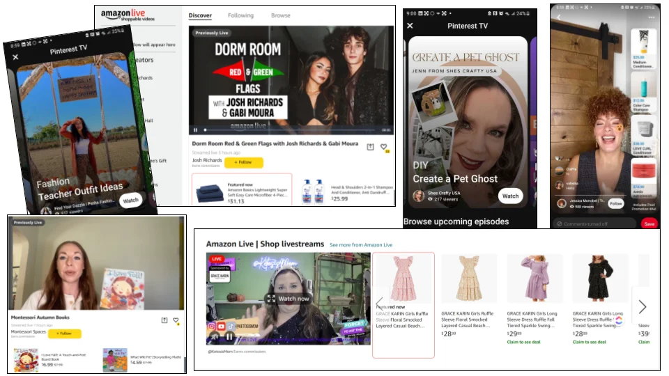 Livestream examples of influencer marketing ideas from Pinterest TV and Amazon Live.