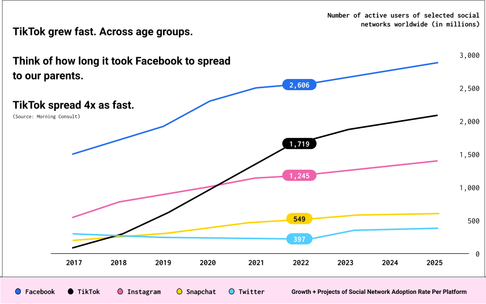 Chart of how TikTok has spread across generations