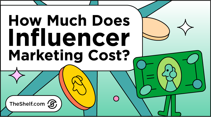 Green graphic featuring dollar bill with legs, coins, and sparkles next to the text: How Much Does Influencer Marketing Cost?