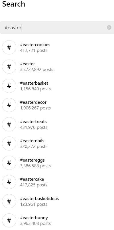 Instagram Easter-related hashtags