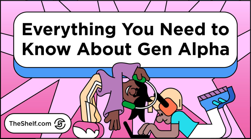 Pink graphic of kids with headphones beneath the text: Everything You Need to Know About Gen Alpha