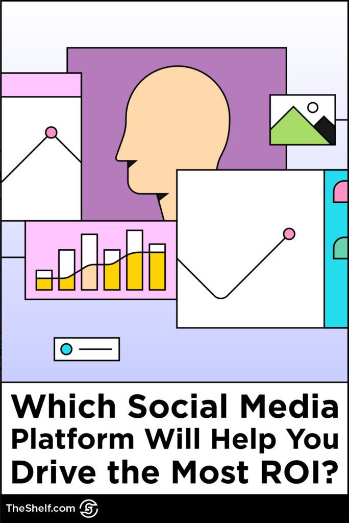 Graphic of internet windows, charts, and a character in profile above the text: Which Social Media Platform Will Help You Drive the Most ROI?