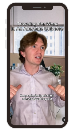 Screengrab of the Instagram Reel from creator FentiFriedChicken - booking business travel in an alternate universe - Engine