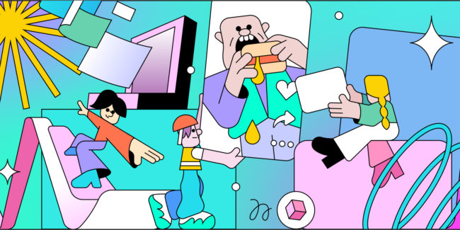 Illustration of an Instagram-style interface with cartoon influencers, representing creator marketing and social media trends.